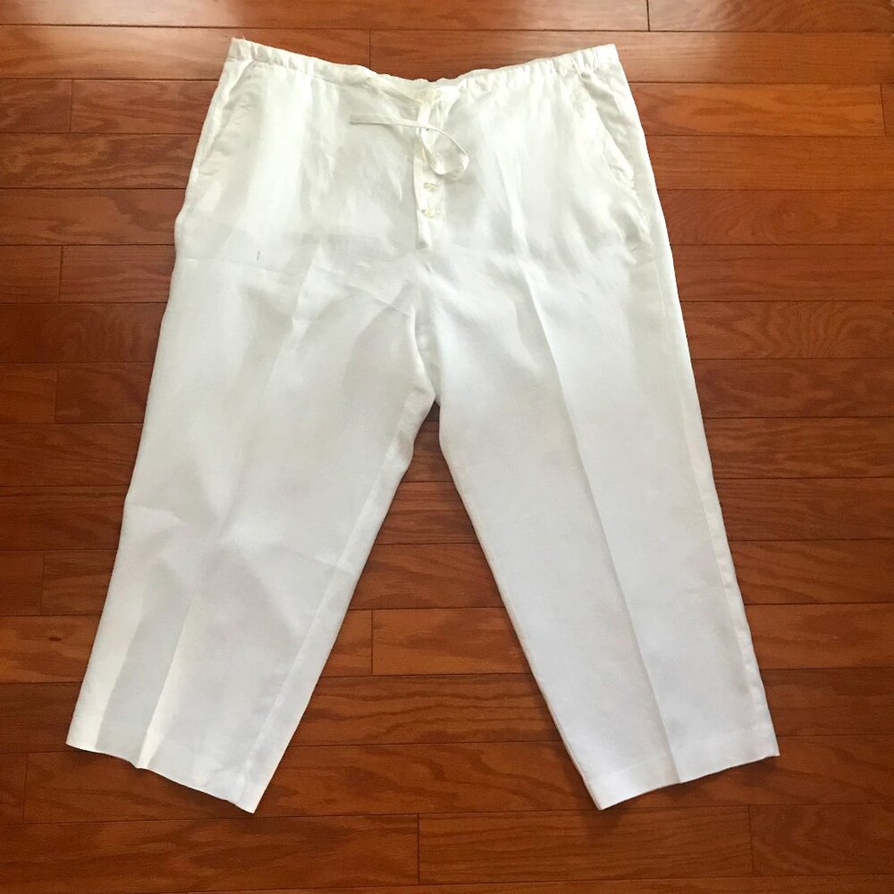 BRIDGEWATER STUDIO: WHITE  LINEN PANTS 18WP